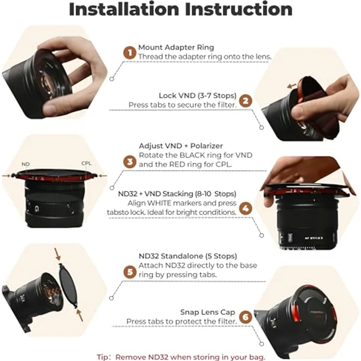 Freewell Real Locking Variable ND/CPL Filter All Day Kit, 82 mm, Hybridfilter mit 3-10 Blendenstufen und ND32, inklusive Basisring – Bild 3
