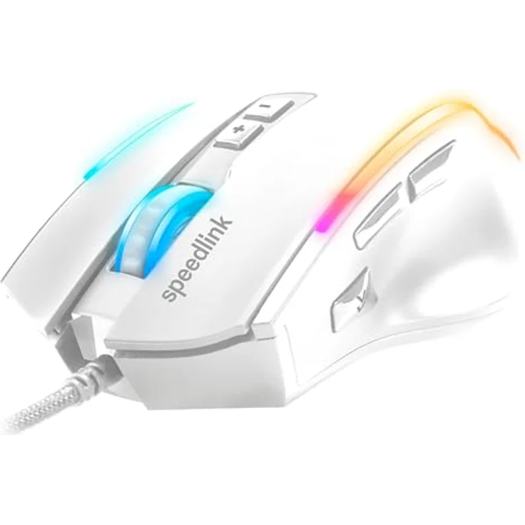 Speedlink DECUS NX, RGB Gaming Maus mit Kabel, bis 12800dpi, programmierbar, Dauerfeuer-Taste, USB-A angeschlossen, weiß – Bild 2