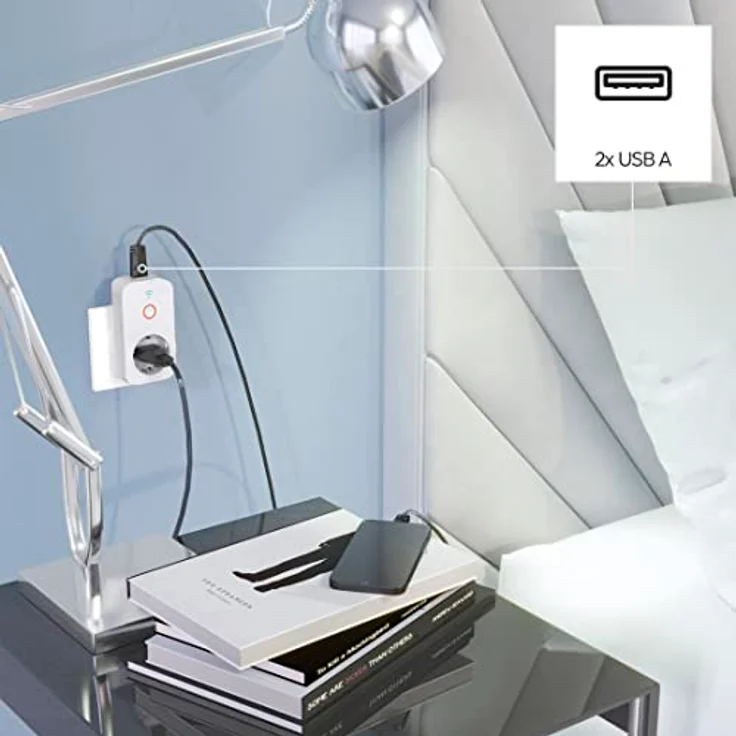 Hama WiFi Steckdose mit 2x USB A (Steckdose Smart Home für Geräte bis 2300 W und USB 2,1 A für Smartphone, Tablet, WLAN Steckdose für Sprachsteuerung mit Alexa, Google, Siri, Appsteuerung, 10 A) weiß – Bild 4