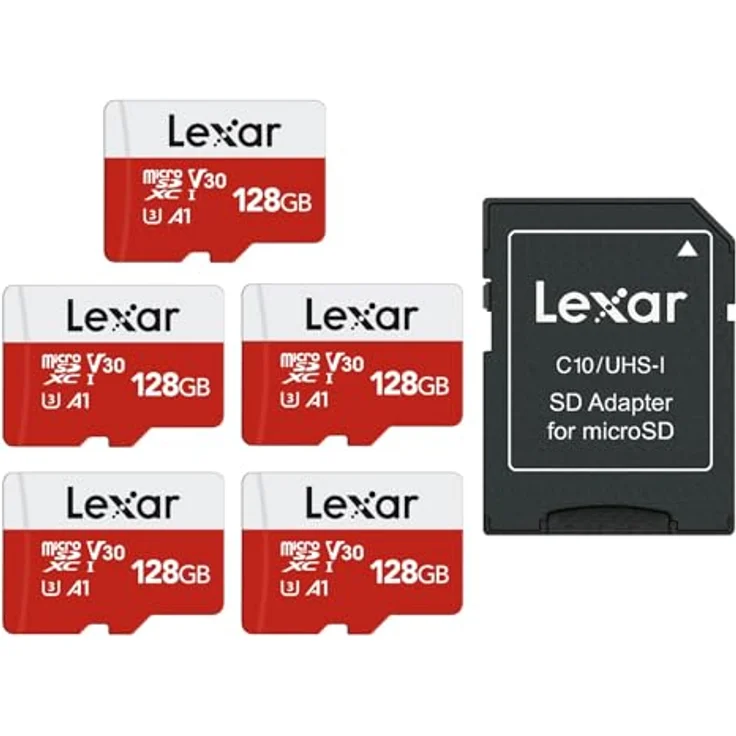 Lexar Micro SD Karte 128GB 5er Pack, UHS-I, U3, A1, V30, C10, bis zu 100 MB/s, 4K UHD Speicherkarte mit Adapter für Kamera und Smartphone – Bild 1