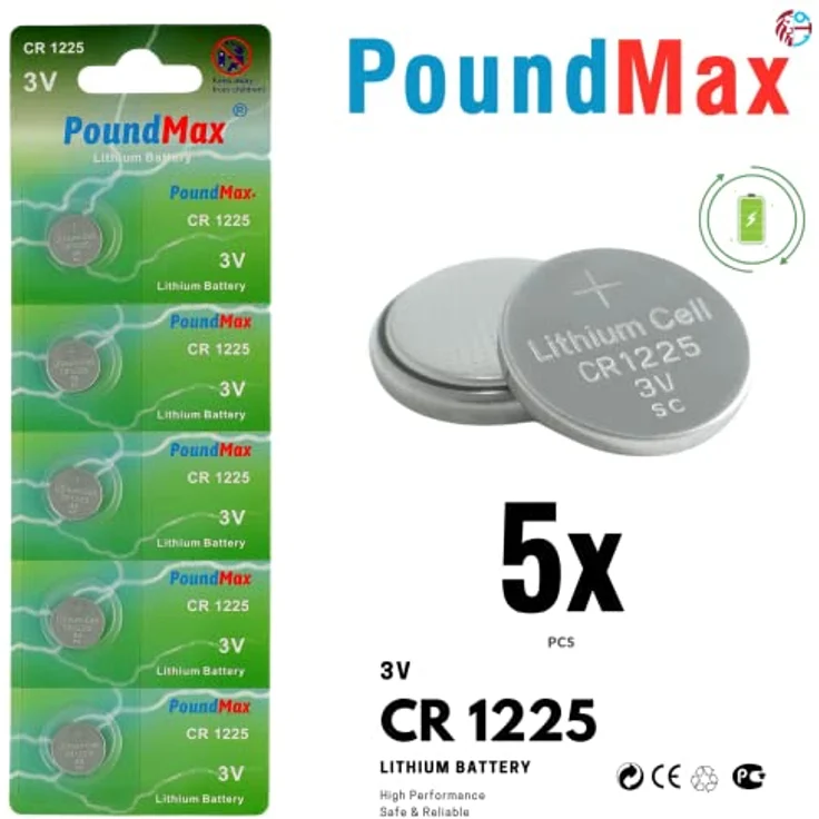 PoundMax 1225 CR1225 DL1225 Lithium-Knopfzellenbatterien, 3 V, 5 Stück - Preisvergleich – Bild 2