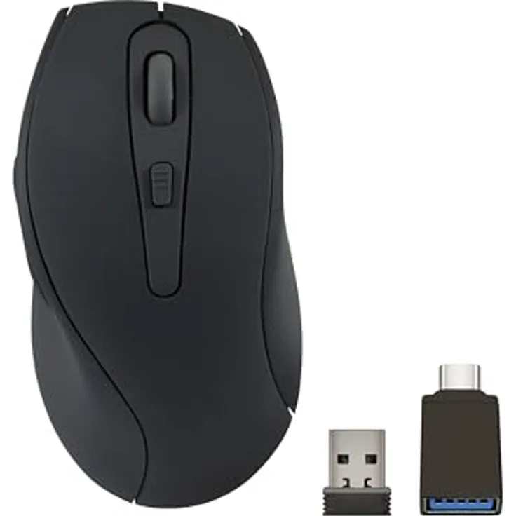 Speedlink AXON Silent Mouse Wireless - PC Maus kabellos, leiser klick, Akku wiederaufladbar, antibakterielle Oberfläche, gummiert, ergonomisch, 2.4GHz, bis 1600dpi, schwarz