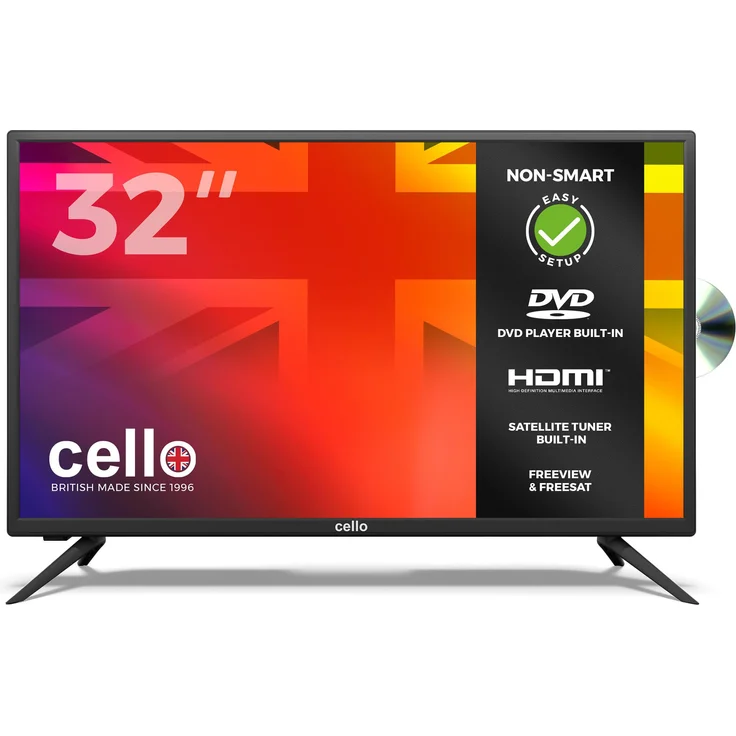 CELLO C32DTV, 32 Zoll LED TV mit integriertem DVD-Player, Triple-Tuner, 3× HDMI, USB, Full HD, VESA 100×100