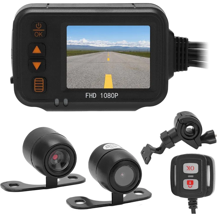 Lixada Motorrad-Dashcam, Front- und Rückkamera mit 1080P+720P Auflösung, 2-Zoll-Display, wasserdicht schwarz