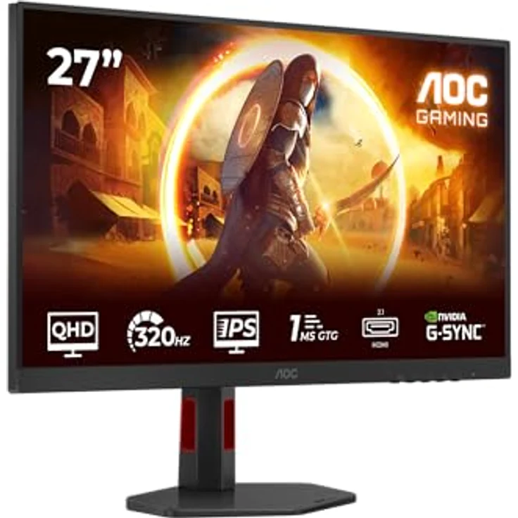 AOC Q27G4SRU 27 Zoll WQHD Monitor, 320Hz Fast IPS Panel, 1ms GtG, HDR400, FreeSync Premium, G-Sync Comp., Höhenverstellung, Lautsprecher, Schwarz/Rot – Bild 1