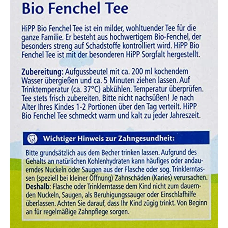 HiPP Bio-Fenchel-Tee Beutel, Zuckerfrei, Glutenfrei, 6er Pack (6 x 30 g) – Bild 3