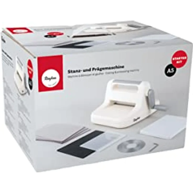 Rayher Stanz Prägemaschine A5, kompakte Plotter für präzises Schneiden und Prägen, inklusive verschiedenen Stanzplatten und Prägeschablonen
