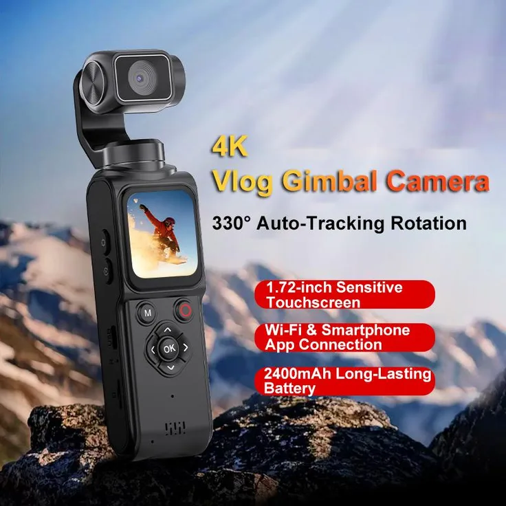 Exlene 4K Taschen Actionkamera, Sport-Bodycam mit Touchscreen, Bildstabilisierung und 18-fach Digitalzoom, tragbarer Videorekorder für Vlogs, weiß