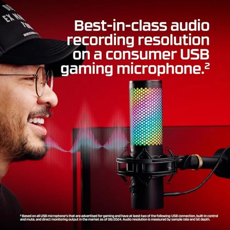 HyperX QuadCast 2 S - USB Mikrofon mit 32-Bit-Tiefe und 192kHz Abtastrate, 100+ aRGB LEDs - Schwarz – Bild 2
