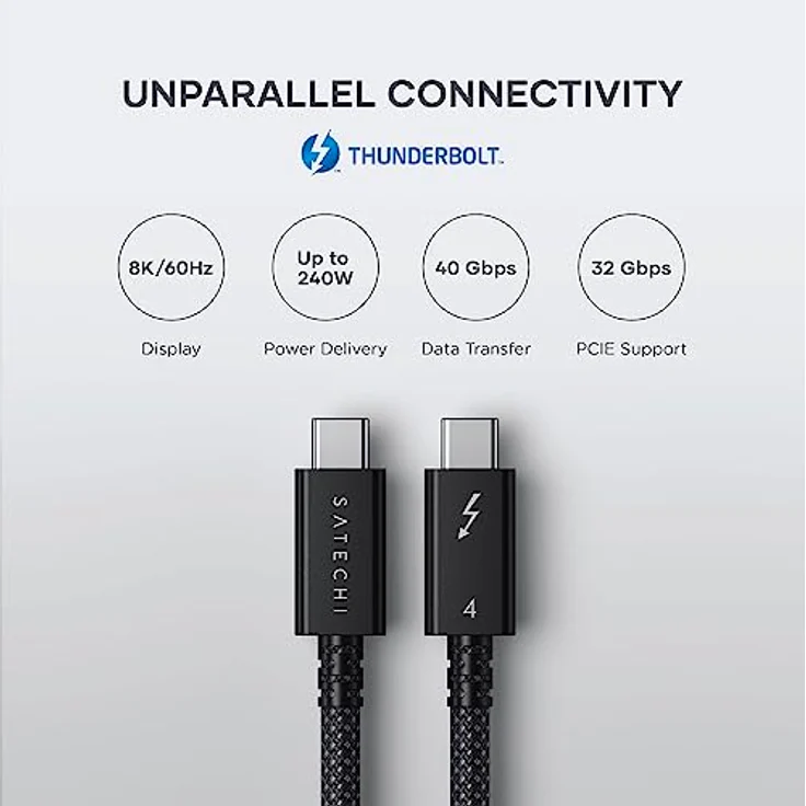 SATECHI zertifiziertes USB-C Thunderbolt 4 Kabel (1m), 8k/60-Hz Display, 40 Gbps Datenübertragung, 240W PD, PCIE, kompatibel mit Thunderbolt 4/3, USB4, USB-C, für MacBook Pro, Hubs, Docking und mehr – Bild 3