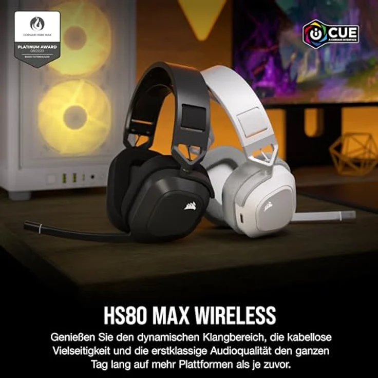CORSAIR HS80 MAX WIRELESS Multiplattform-Gaming-Headset Mit Bluetooth - Dolby Atmos - Omnidirektionales Mikrofon - iCUE-Kompatibel - PC, Mac, PS5, PS4, Nintendo Switch, Handy - Weiß – Bild 2