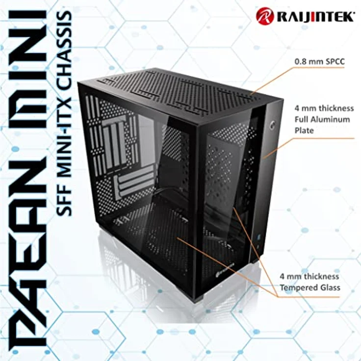 RAIJINTEK PAEAN MINI Tower-Gehäuse, schwarz, Tempered Glass – Bild 5