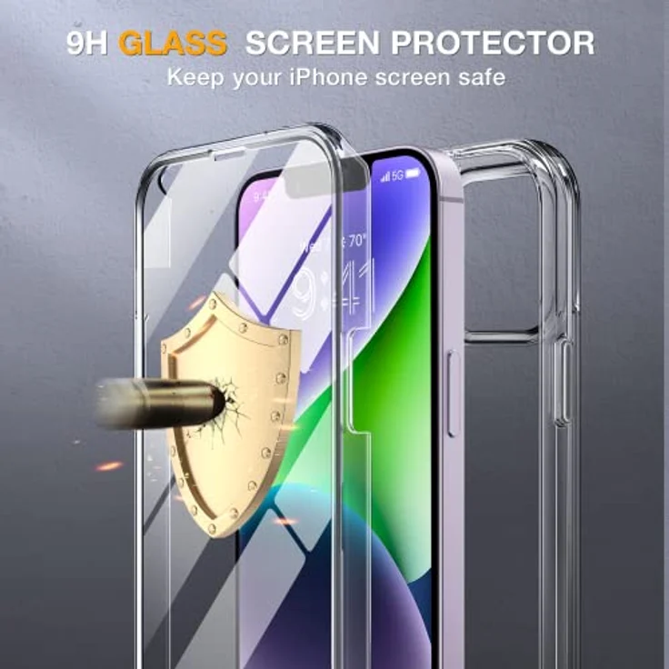 Miracase 360 Grad Hülle für iPhone 13/14 (6.1 Zoll), Ganzkörper Schutzhülle mit 9H Glas Displayschutzfolie, Stoßfest und Transparent – Bild 5
