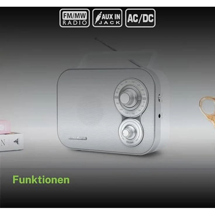 Muse M-051RW tragbares Retro-Radio, UKW und MW, Netz- und Batteriebetrieb, Teleskopantenne, AUX-In, weiß – Bild 6