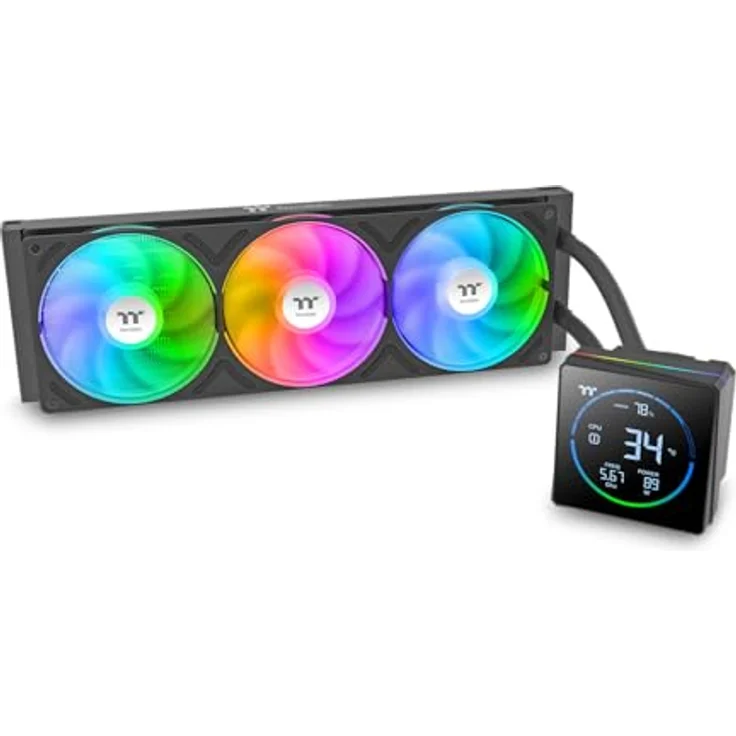 Thermaltake TH360-S V3 ARGB, All-in-One Wasserkühlung mit 3,95" LCD Display, rotierbarem Pumpenkopf und Single Frame Lüfter, schwarz – Bild 1