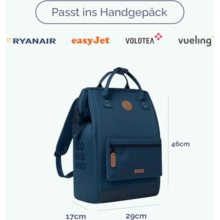 Cabaïa Adventurer Rucksack Reykjavik Maxi 23L, wasserabweisend, Laptopfach bis 15 Zoll, 2 Vordertaschen, vegan zertifiziert, Blau – Bild 4