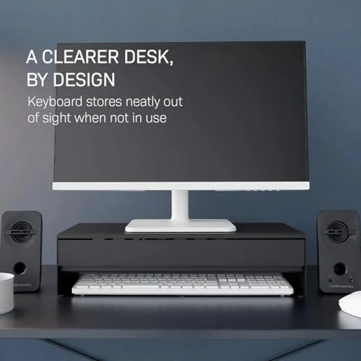 Yamazaki TOWER Monitor-Halterung Ständer mit Schublade, bis 27 Zoll, Schreibtischaufsatz, inkl. Kabelhalter, schwarz – Bild 6