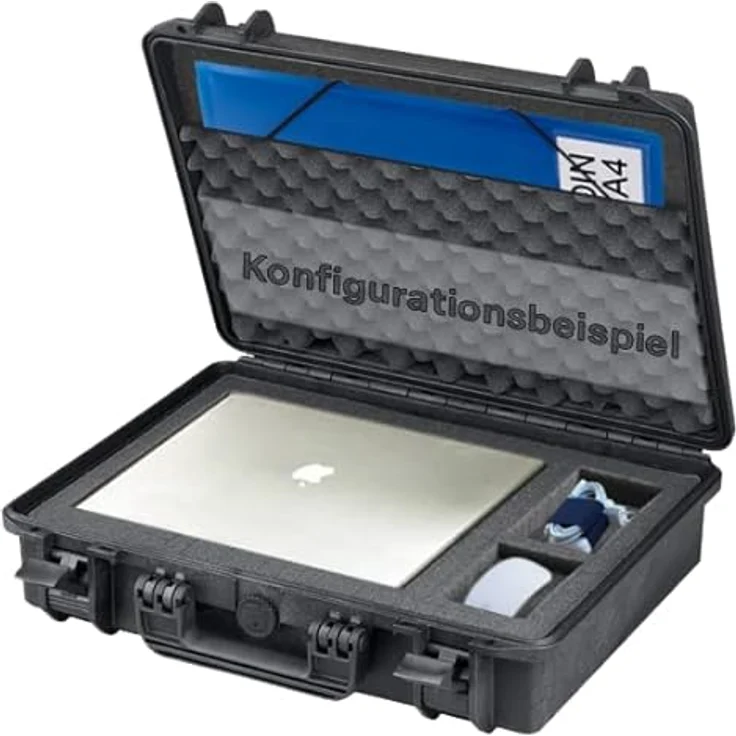 TomCase wasserdichter Outdoor Koffer für Notebook/Laptop bis 17" und Zubehör; bruchfester Hartschalenkoffer mit konfigurierbarem Rasterschaumstoff – Bild 2