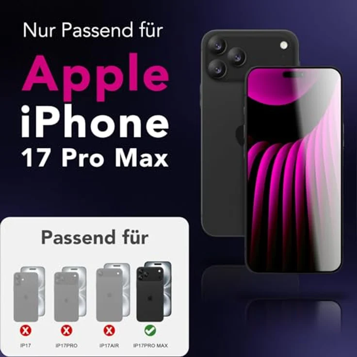 NALIA AntiSpyX, Privacy Schutzglas für Apple iPhone 17 Pro Max, 9H Kratzfest, Diskreter Blickschutz, Hüllen-freundlich, Touch-sensitiv – Bild 5