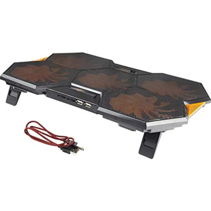 DELTACO Gaming Laptop Kühler Lüfter - Notebook Kühlung, Laptopkühler Cooling Unterlage, PC Cooler mit USB, belüfteter Ständer verstellbar, Kühlplatte 17 Zoll Schwarz/Orange, 1000-1300 U/min – Bild 2