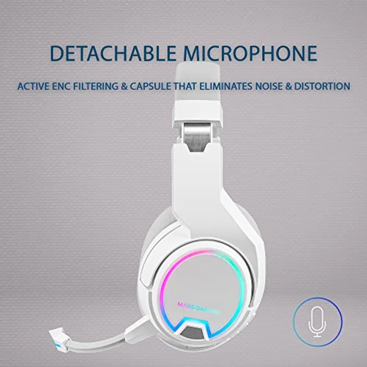MARSGAMING Mars Gaming MHW-100 Weiß, Drahtloses Headset ARGB Flow, Abnehmbares ENC-Mikrofon, Ultraleicht, Aktive ENC + Passive Geräuschunterdrückung, Universelle Kompatibilität – Bild 5