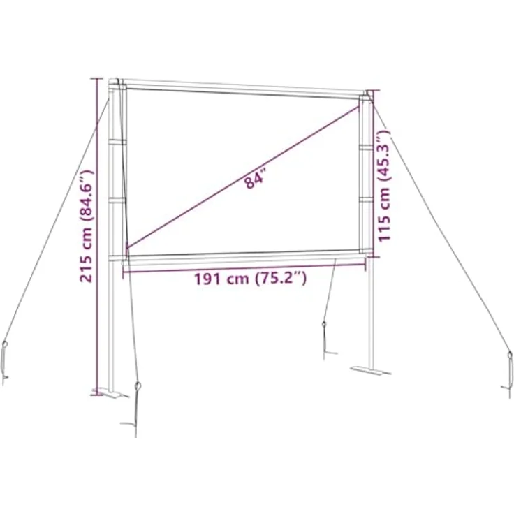 vidaXL Beamer Leinwand mit Ständer, 84 Zoll 16:9, stabile Projektionswand aus 100% Polyester für Heimkino und Präsentationen – Bild 3