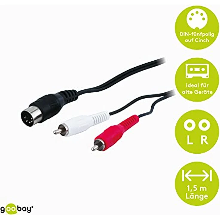 Goobay 50014 Audiokabel Adapter für die Verbindung mit alten Audiogeräten; Verbindung über 5 pol DIN Stecker auf 2 Chinch Stecker (R / L); 1,5m – Bild 2