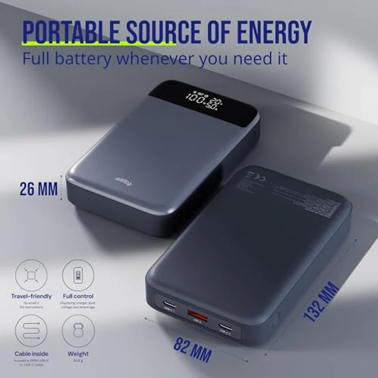 FOREVER Allity Powerbank APB-200 PD QC 130W 19200 mAh Grau - Schnelles Laden für Laptops und Smartphones – Bild 2