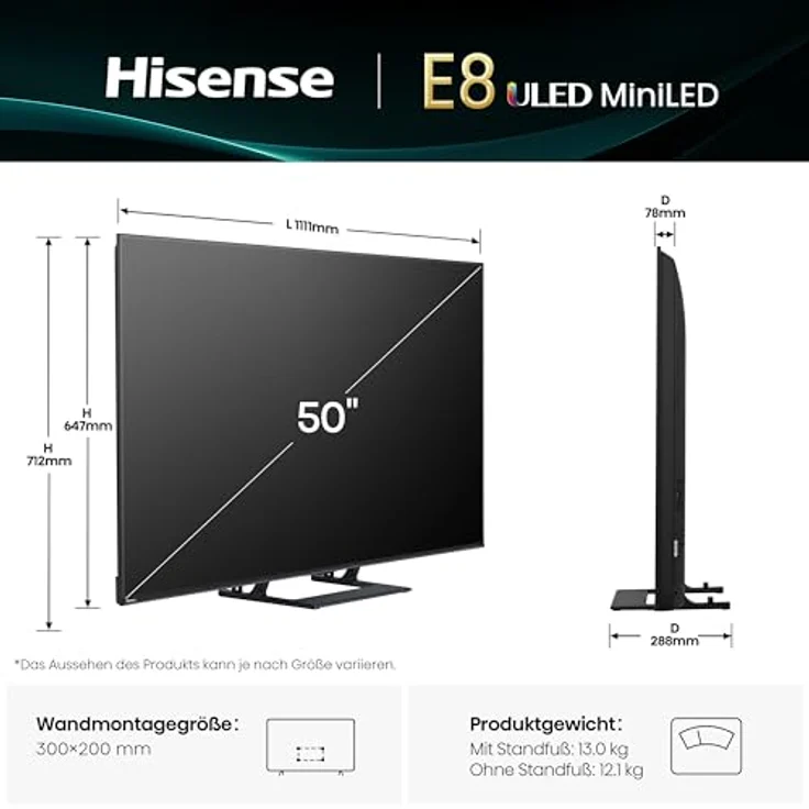 Hisense 50E89Q, 50 Zoll (126 cm) 4K ULED Mini LED Smart TV, 144Hz Game Mode PRO, Built-in Subwoofer, Dolby Vision, Filmmaker Mode – Bild 2