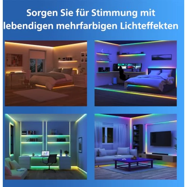 Philips Smart Lighting RGBIC LED Lightstrip, 20 m, Zuschneidbar, Dynamische Mehrfarb-Lichteffekte, WLAN-Steuerung, Kompatibel mit Google Home, Alexa, Apple Home – Bild 3