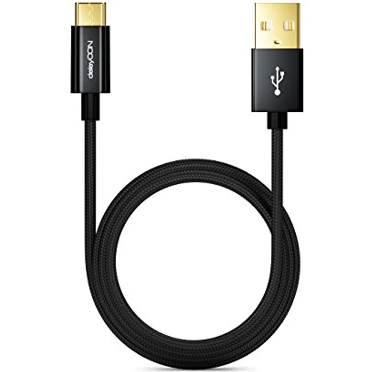 deleyCON 0,5m USB-C Kabel - Ladekabel Datenkabel - Nylon + Metallstecker - Kompatibel mit Apple Samsung Google Huawei Xiaomi - Schwarz – Bild 3