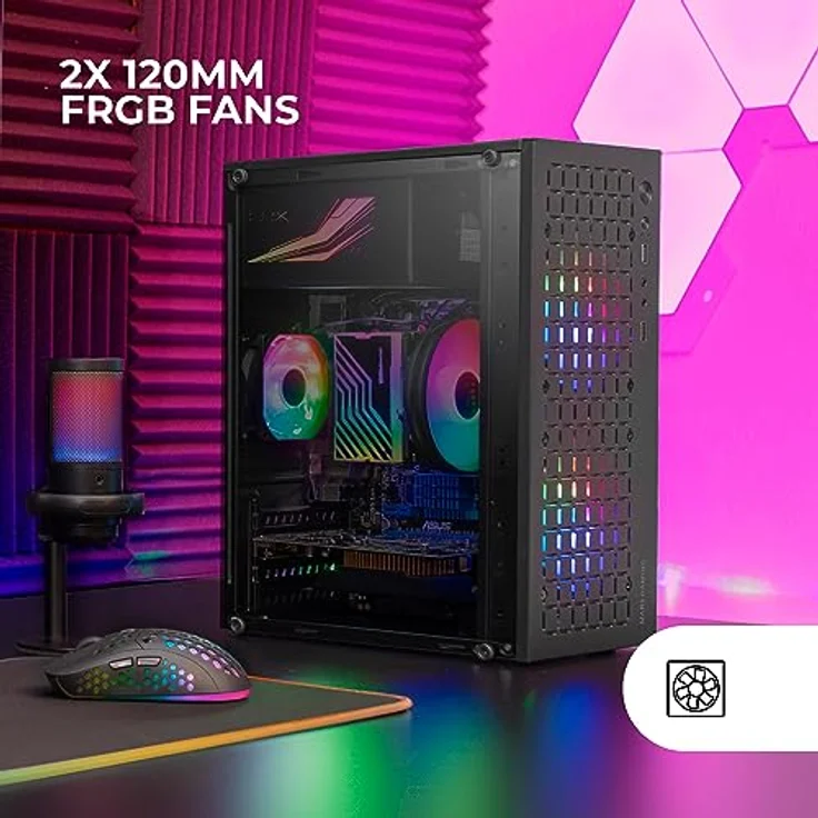 Mars Gaming MC-CORE, Ultrakompaktes MicroATX Gaming-Gehäuse, Metall-Mesh Frontdesign, 2x FRGB 120mm Lüfter, Vollfenster, USB 3.0, Schwarz – Bild 3