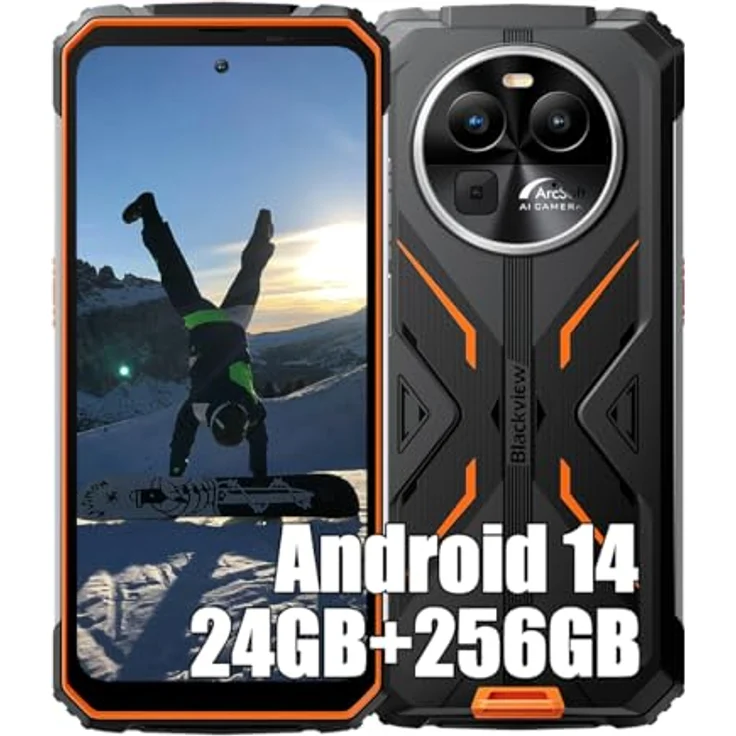 Blackview BV8100 (24GB+256GB) Outdoor Handy ohne Vertrag 2024, MTK G99 Android 14 Smartphone, 6,5" FHD+, 50MP+32MP, 8800mAh 45W, Orange – Bild 1