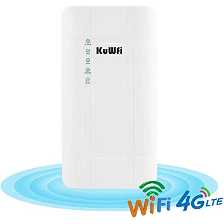 KuWFi 4G SIM Router, KuWFi 300 Mbps 4G LTE CPE Router mit POE Adapter Outdoor LTE Router CAT4 mit SIM Card Slot Wasserdicht WiFi Router für IP Kamera/Outside WiFi Coverage – Bild 1