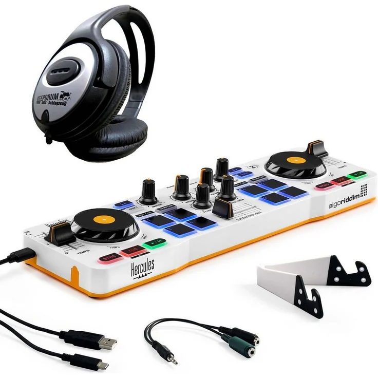 HERCULES DJ Control Mix, kabelloser DJ Controller für Android/iOS mit 2 Jog Wheels, Fader und keepdrum Kopfhörer