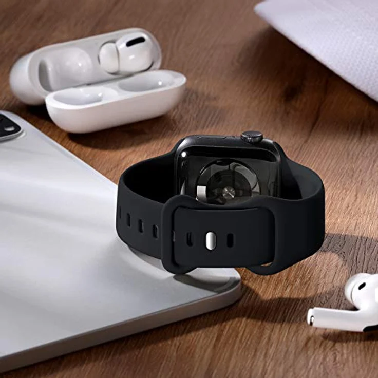CeMiKa Silikon Sportarmband für Apple Watch, kompatibel mit 38mm-49mm, Hautfreundliches Material, Schwarz – Bild 2