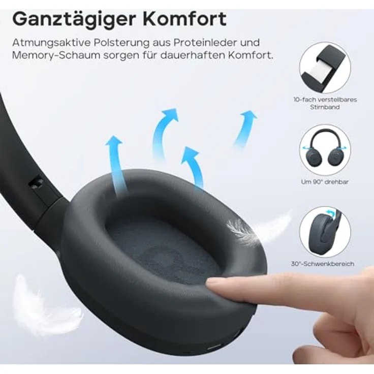Tribit QuietPlus 81, Over-Ear Kopfhörer mit Noise Cancelling, 110 Std. Akkulaufzeit, Schnellladen, Bluetooth 6.0, Deep Bass, 6 EQ per App, faltbar und bequem für Reisen und Arbeit – Bild 5