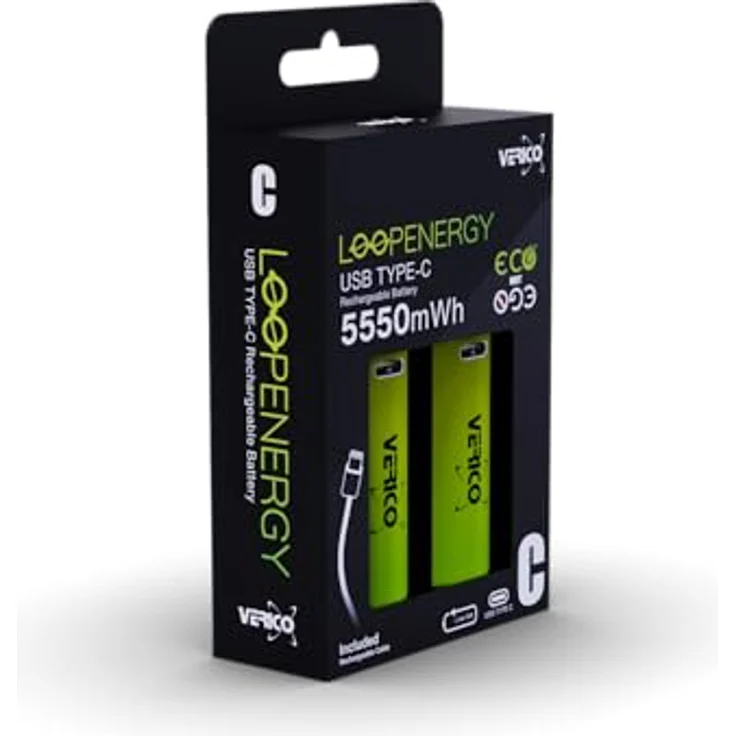VERICO LoopEnergy Größe C, Baby, CR14-2er Pack, Li-Ion Akku, Schnellladung via USB-C in 2 Stunden, inkl. 1 x Ladekabel Typ A auf 2 x Typ C, Umweltfreundlich & Langlebig – Bild 4