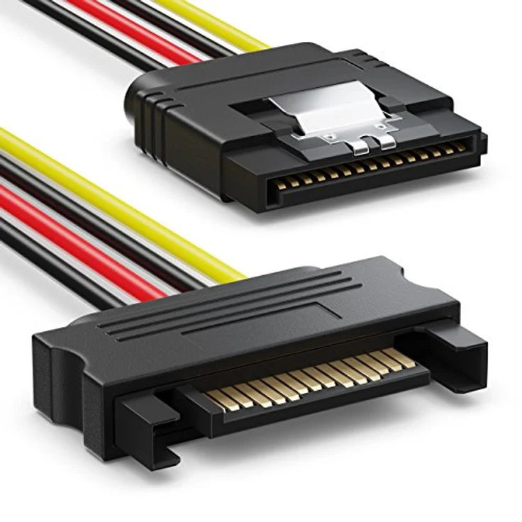 deleyCON SATA Kabel Set 4x SATA III Kabel mit Stecker Gerade + Strom Adapter Kabel - SSD HDD Festplatte in Rot – Bild 2