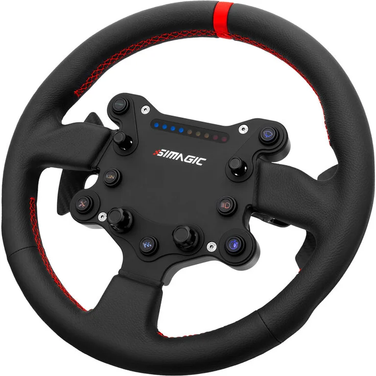 Simagic GTS Lenkrad mit Hub, Leder, 30 cm - Racing-Simulatoren, Quick-Release, RGB-Schaltanzeige, Kohlefaser-Schaltwippen, RGB-Tasten, Aluminium-Legierung