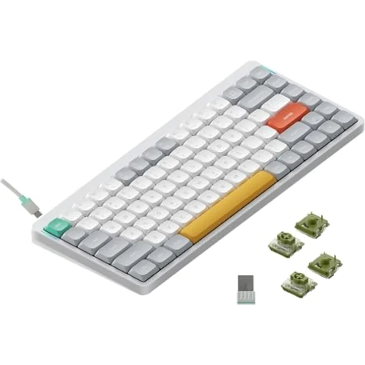 nuphy Air75 V2 Kabellose mechanische Tastatur, 84 Tasten RGB Hot-Swap Tastatur, unterstützt Bluetooth 5.1, 2.4G und kabelgebundene Verbindung für PC/Laptop/Windows/Mac - Weiß Gateron Moss Switch