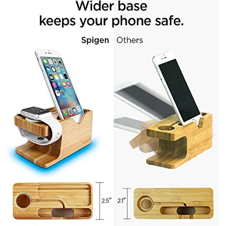 Spigen S370 Apple Watch Ladestation aus Holz Ständer Kompatibel mit Apple Watch Ultra 2/Ultra 9/8/7/6/5/SE/4/3/2/1 und iPhones – Bild 3