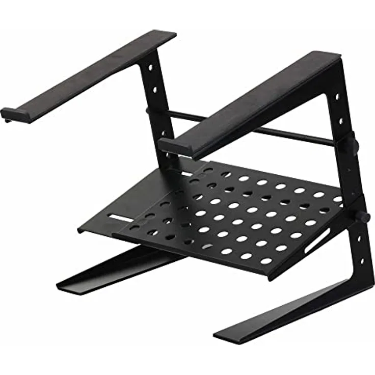 Pronomic LS-200 Deluxe Laptopständer DJ Notebookstativ Laptop Stand (Höhenverstellbar, zusätzliche Ablagefläche, ideal für DJs & Musiker, Material: Stahl) Schwarz