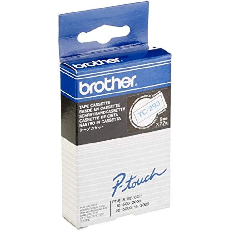 Brother Schriftband TC-293, Blau auf Weiß, 9mm x 7,7m, kompatibel mit P-touch Geräten – Bild 1