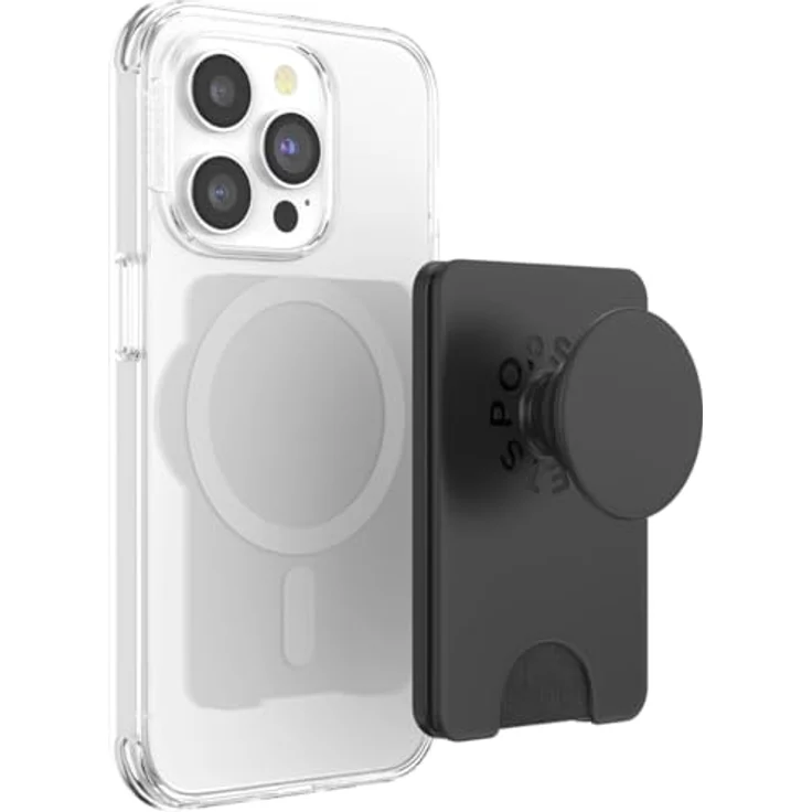 PopSockets PopWallet, Telefon-Geldbörse mit erweiterter Griff & MagSafe-Adapterring, kabellos aufladbar, Kartenhalter für bis zu 3 Karten, Schwarz – Bild 2