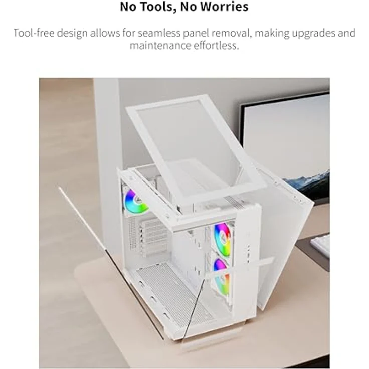 MONTECH King 65 PRO ATX Mid Tower Gaming PC Gehäuse, High Airflow Mesh Panels, RTX 40 Series Support, 3 ARGB Lüfter, werkzeugloser Zugang - Weiß – Bild 2