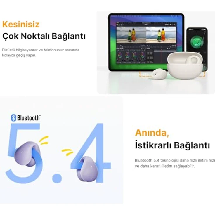 QCY Crossky C10, Kabellose Kopfhörer mit 30 Stunden Akkulaufzeit, Weiss, Clip-On-Design, Geräuschunterdrückung – Bild 7