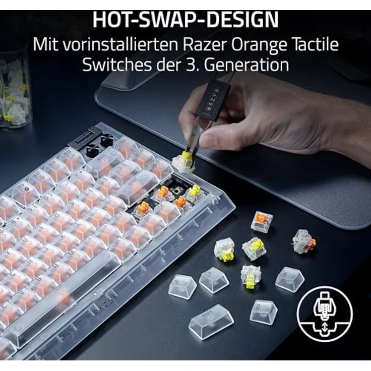 Razer BlackWidow V4 75% Phantom White, Hot-swap-fähige mechanische Gaming-Tastatur mit Orange Tactile Switches, RGB, Medienrolle und 2 Medientasten, US Layout – Bild 2