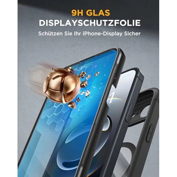 Miracase iPhone 17e & 16e Hülle für MagSafe, 360° Ganzkörper-Stoßfest mit kratzfestem Panzerglas-Schutz, Voll-Kameraschutz, langlebige Handyhülle in Schwarz – Bild 3