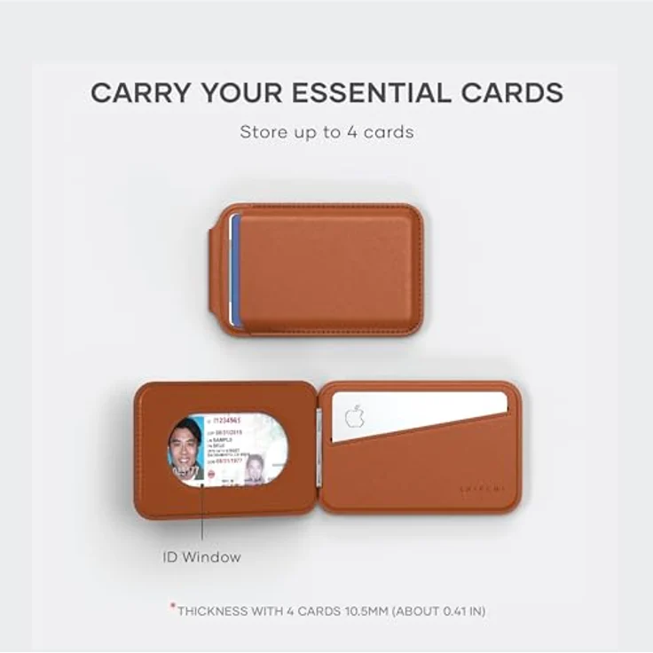 SATECHI Magsafe Wallet und Double Flap Stand mit Magnetfunktion, iPhone Wallet mit 4 Kartenfächern, Frontklappe NFC Pass Through für iPhone 15, iPhone 14, iPhone 13, iPhone 12 – Vegan Leder, Braun – Bild 3